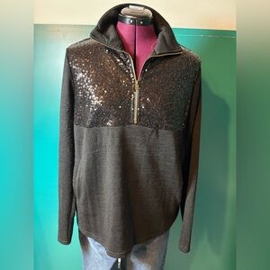 ANDREE BY UNIT Black Sequin Zip-Up Sweater